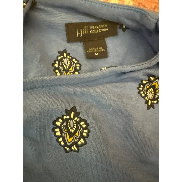 J.Jill Wearever Collection Blue Patterned Tunic With 3/4 Sleeves M Boho Peasant - Picture 2 of 5